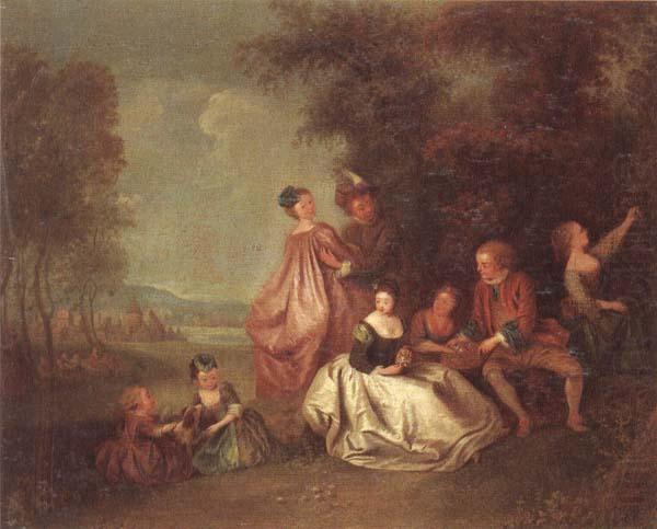 An elegant company dancing and resting in a woodland clearing, unknow artist
